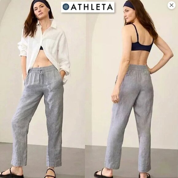 Athleta Retreat Linen Gray Ankle Pants Women's Large 851027 - Picture 1 of 9